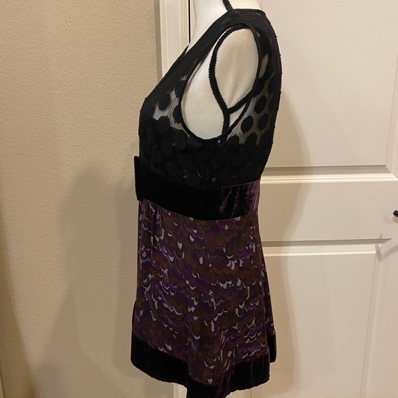 NWOT “NANETTE LEPORE” PURPLE VELVET BLACK POLKA DOT SLEEVELESS TOP – SZ 6 - Picture 2 of 13